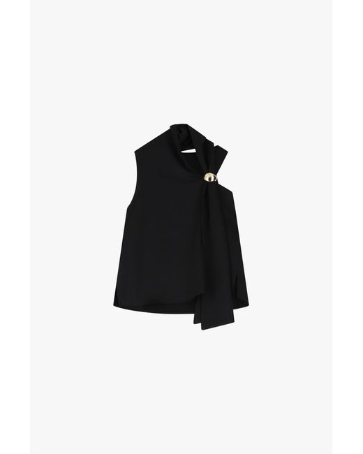 Top Con Collo Asimmetrico E Dettaglio di Imperial in Black