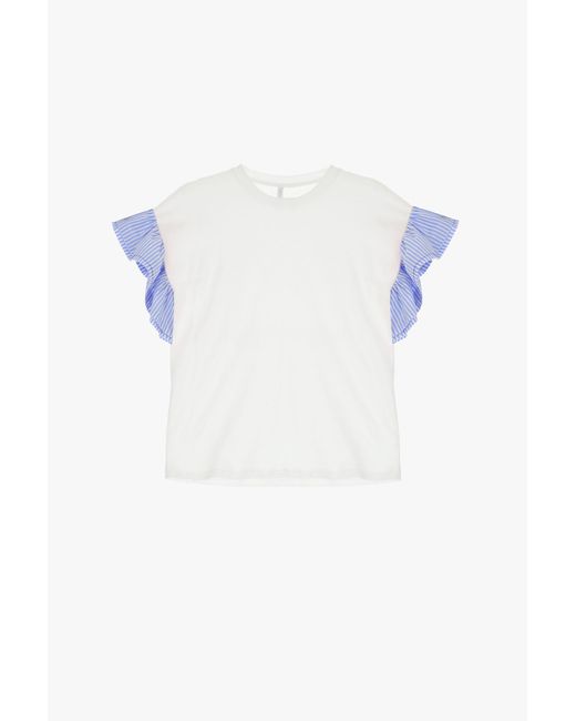 T-shirt oversize en coton avec manches à volants rayés Imperial en coloris White