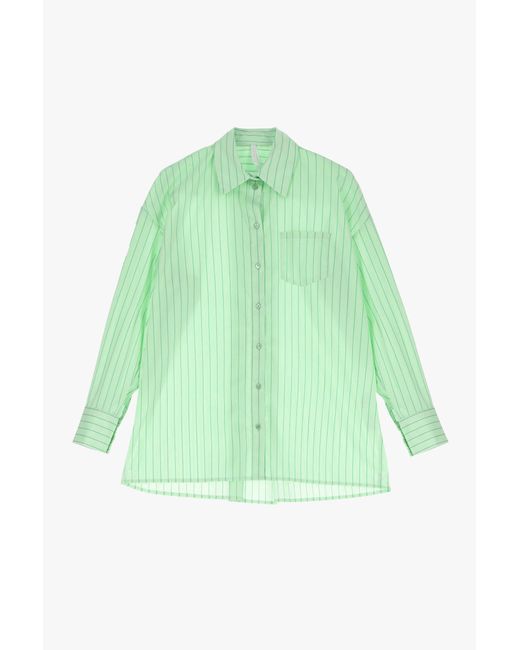 Camicia Oversize Rigata Con Tasca Applicata di Imperial in Green