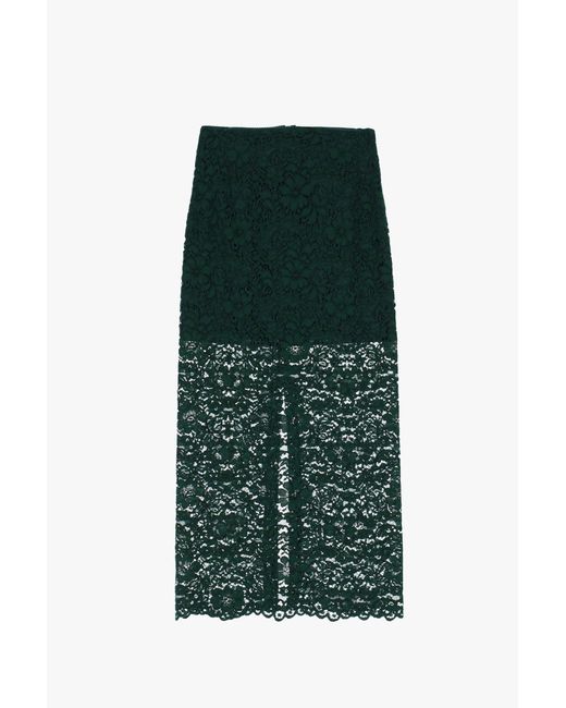 Gonna Midi Con Pizzo Trasparente di Imperial in Green