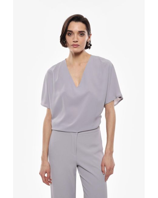 Blusa Con Scollo A V E Maniche Corte di Imperial in Gray