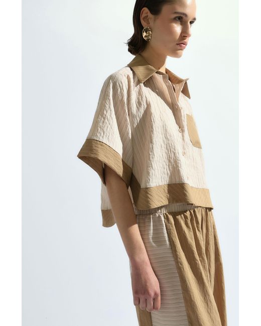 Camisa Corta A Rayas Con Bolsillo Imperial de color Natural