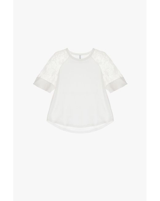 T-shirt en coton avec manches en dentelle à effet transparent Imperial en coloris White