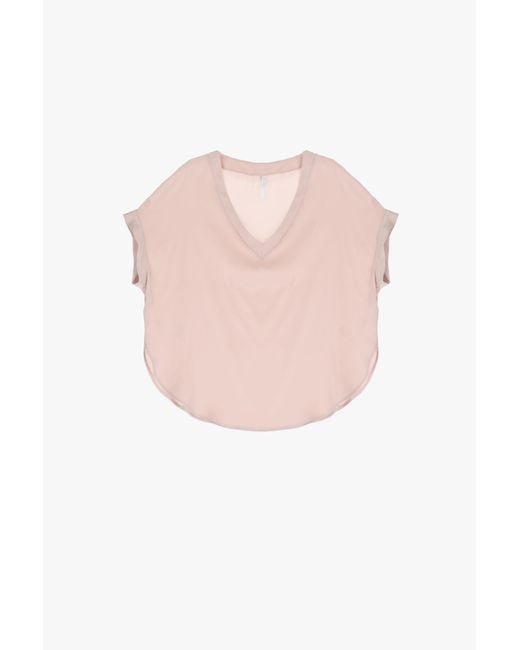 T-Shirt Svasata Effetto Seta Con Scollo A V di Imperial in Pink