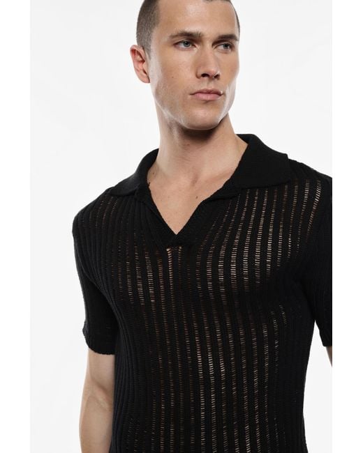 Suéter A Rayas Con Cuello Polo Imperial de hombre de color Black
