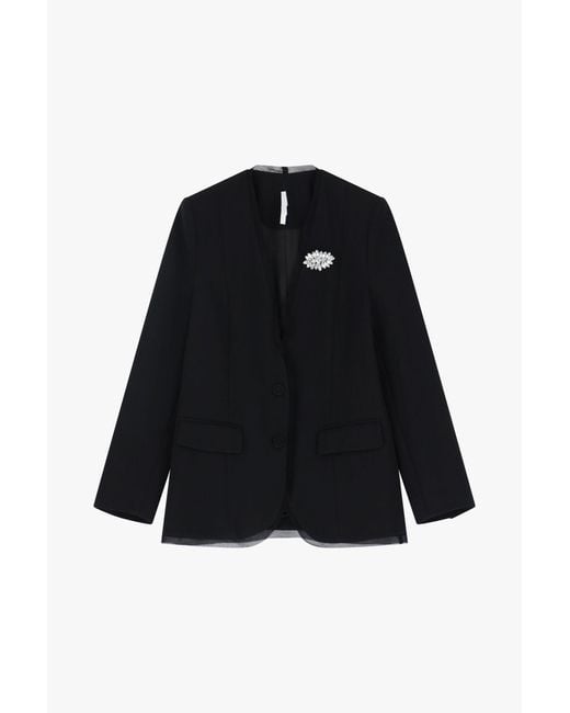 Blazer De Botonadura Sencilla Con Ribete Y Alfiler Imperial de color Black