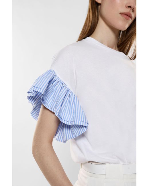 T-shirt oversize en coton avec manches à volants rayés Imperial en coloris White