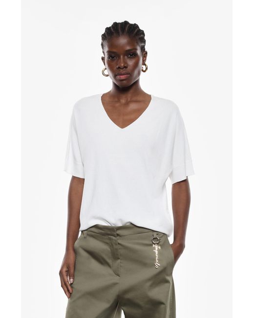 Pull manches courtes col v Imperial en coloris White