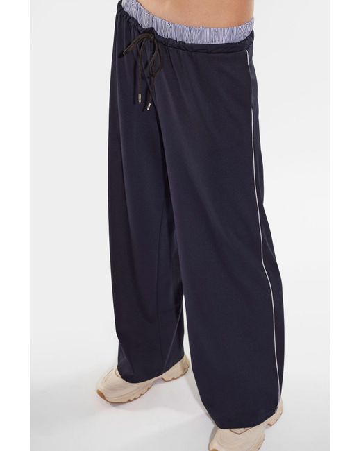 Pantalon de jogging uni avec ourlet supérieur rayé et cordon coulissant Imperial en coloris Blue