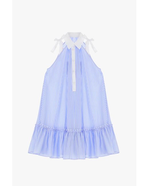 Mini-robe pur coton rayée avec détails en contraste Imperial en coloris Blue