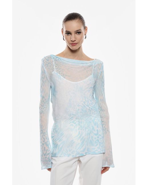 Maglia Trasparente Con Maniche Lunghe E Stampa Animalier di Imperial in Blue