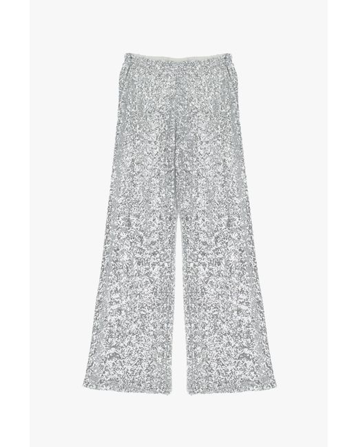 Pantaloni straight con tasche verticali e paillettes di Imperial in White