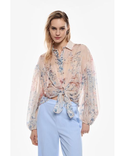 Camisa Estampada Con Nudo Frontal Imperial de color White