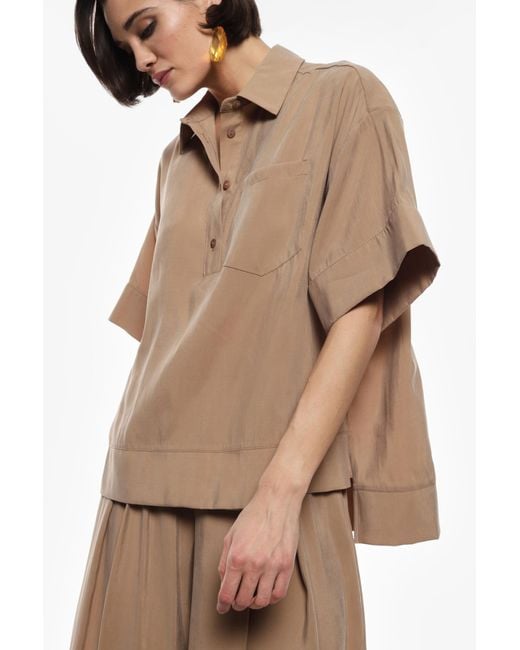 Camicia A Maniche Corte Con Tasca di Imperial in Natural