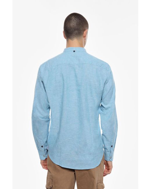Camisa Con Cuello Coreano Y Bolsillo Imperial de hombre de color Blue