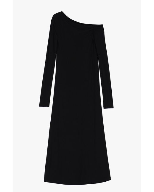 Robe longue bicolore asymétrique à drapés Imperial en coloris Black