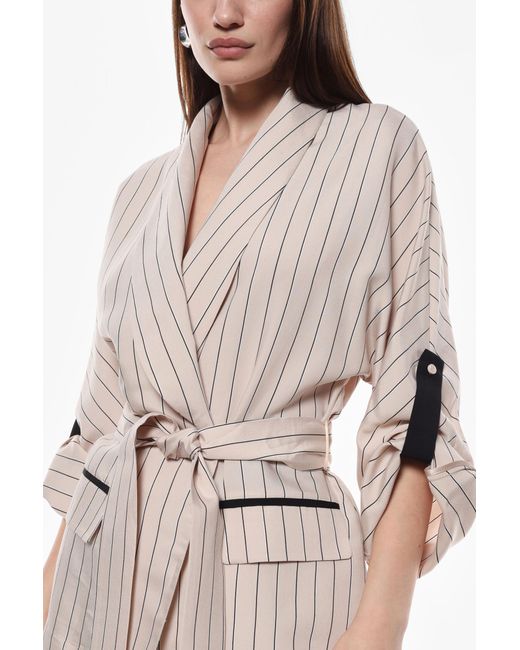 Giacca Kimono A Righe Con Fusciacca di Imperial in White