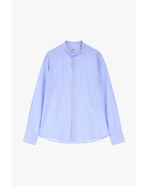 Camisa Cuello Coreano Manga Larga Imperial de hombre de color Blue