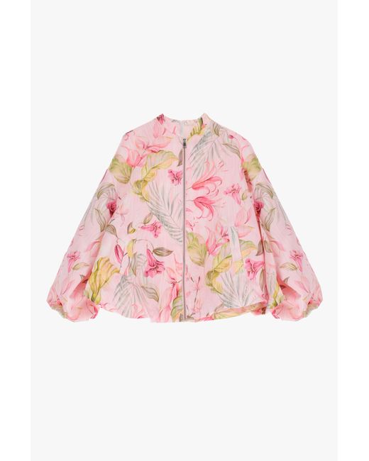 Veste zippée à motif floral et poches passepoilées Imperial en coloris Pink