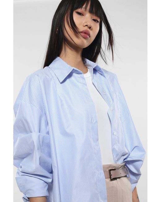 Camicia Oversize Rigata Con Colletto Classico di Imperial in Blue