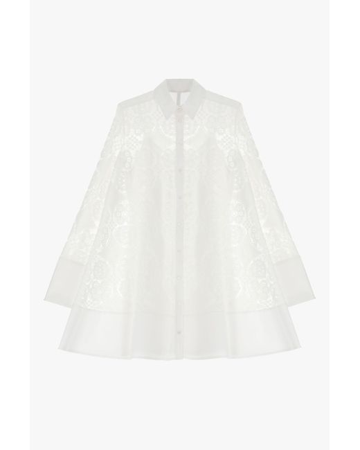 Mini-robe brodée effet transparent à col classique Imperial en coloris White