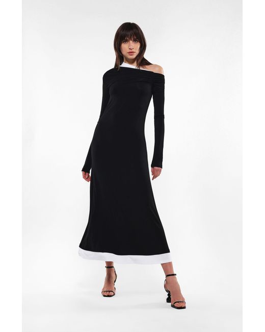 Robe longue bicolore asymétrique à drapés Imperial en coloris Black