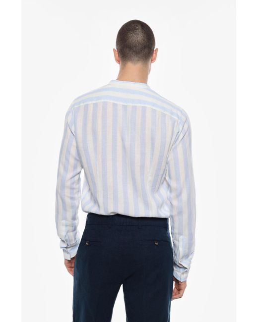 Camisa Con Cuello Coreano A Rayas Imperial de hombre de color White