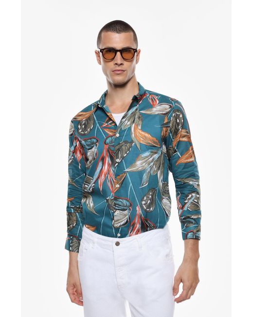 Camicia Stampata A Maniche Lunghe di Imperial in Blue da Uomo
