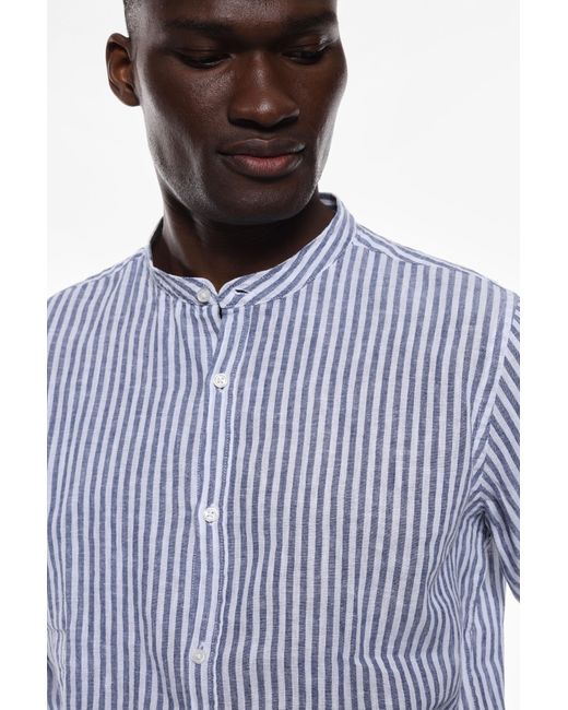 Camisa De Rayas Con Cuello Mao Imperial de hombre de color Blue