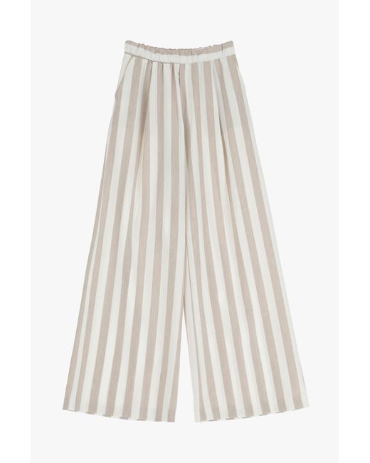 Pantalon droit avec motif à rayures bicolore Imperial en coloris White