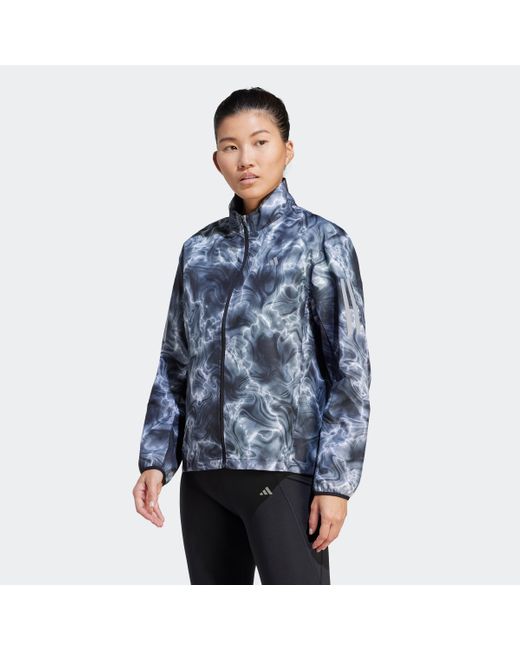 adidas Own the Run Allover Print Hooded Running Windbreaker in Blau | Lyst  DE