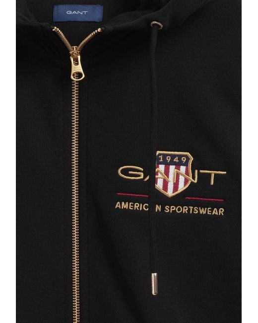 GANT Kapuzensweatshirt Archive Shield Sweatjacke, mit Logo-Stickerei auf  der Brust in Schwarz | Lyst DE