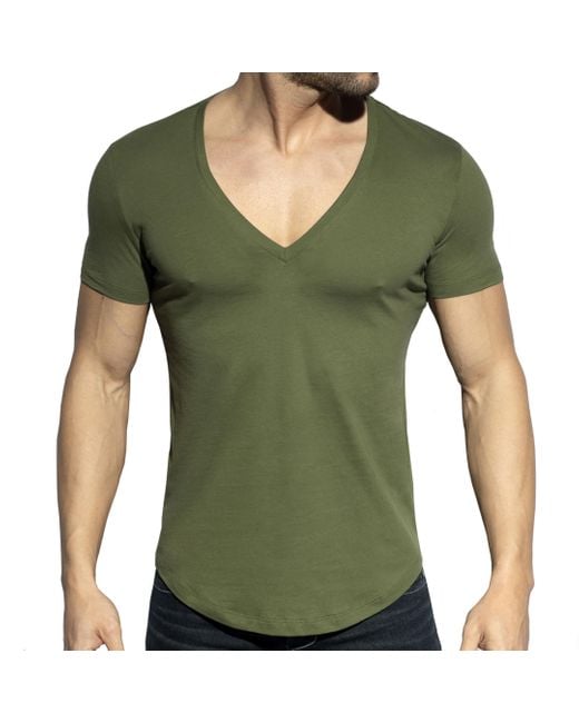 T-Shirt Col V Plongeant ES COLLECTION pour homme en coloris Green