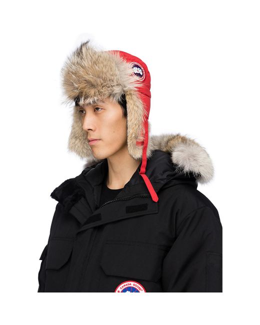 Canada Goose Fur Aviator Hat in Red for Men - Lyst