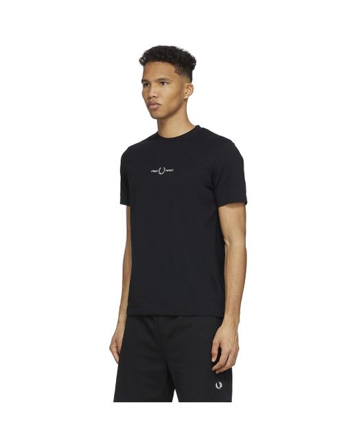 Fred Perry Embroidered T-shirt in Black for Men | Lyst