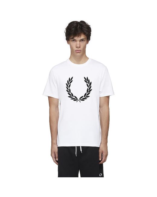 Fred Perry Flock Laurel Wreath T-shirt in White for Men | Lyst