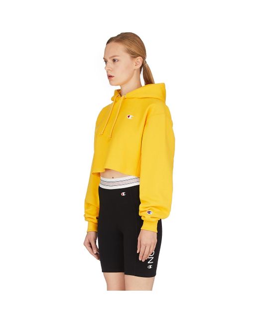 Champion Cotton Reverse Weave Cropped Cut Off Hoodie in Yellow | Lyst