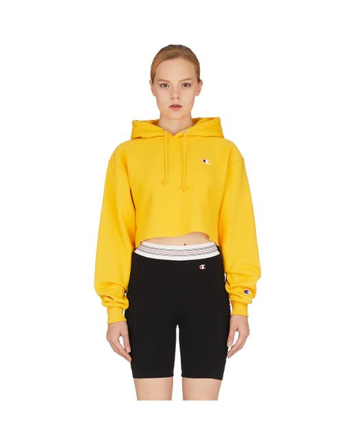 Champion Reverse Weave Cropped Cut Off Hoodie in Yellow | Lyst