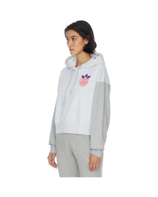 adidas Originals Cotton Logo Play Cropped Hoodie in Light Grey Heather  (Gray) | Lyst