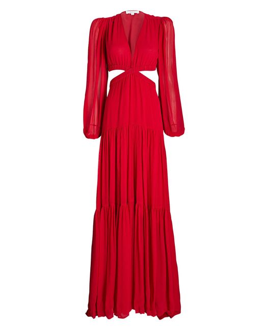A.L.C. Silk Isabelle Cut-out Georgette Maxi Dress in Red | Lyst