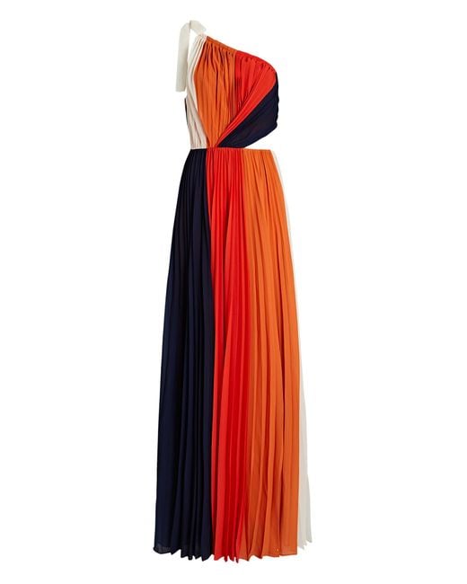 AMUR Kade Pleated Chiffon Maxi Dress in Red | Lyst