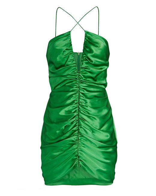 The Sei Keyhole Ruched Silk Satin Mini Dress in Green | Lyst