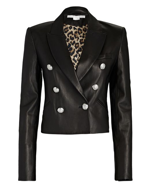 Veronica Beard Nevis Cropped Leather Blazer in Black | Lyst