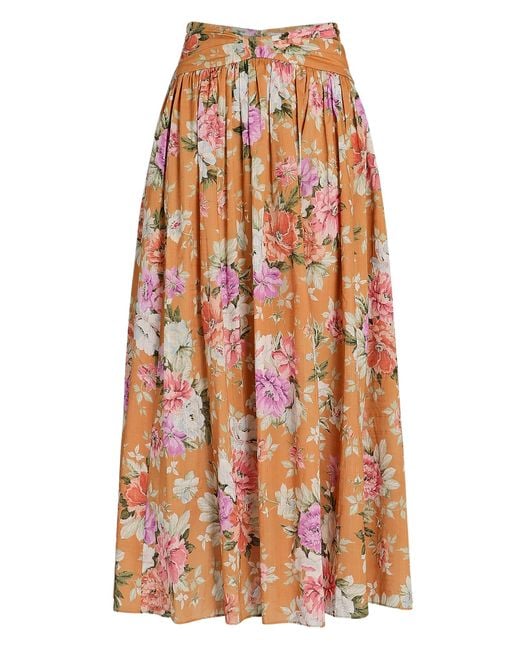 Zimmermann Pattie Floral Cotton Midi Skirt in Orange | Lyst