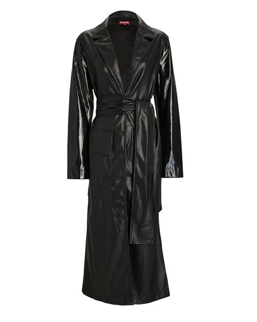 STAUD Ashley Vegan Leather Trench Coat in Black | Lyst
