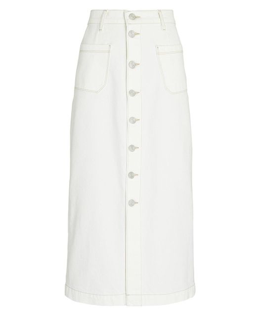 FRAME Le Bardot Denim Midi Skirt in White Lyst
