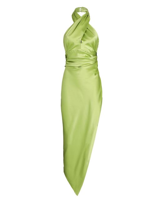 The Sei Cross Wrap Silk Halter Midi Dress in Green | Lyst