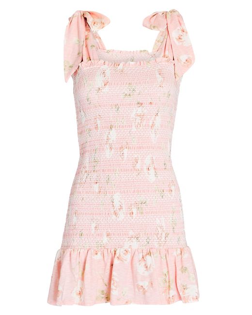 LoveShackFancy Norna Smocked Tie-shoulder Mini Dress in Pink | Lyst