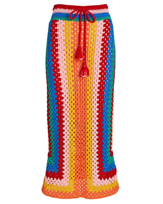 FARM Rio Striped Scarf Crocheted Cotton Midi Skirt | Lyst Canada