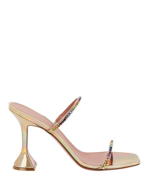 AMINA MUADDI Gilda Crystal-embellished Leather Slide Sandals | Lyst Canada